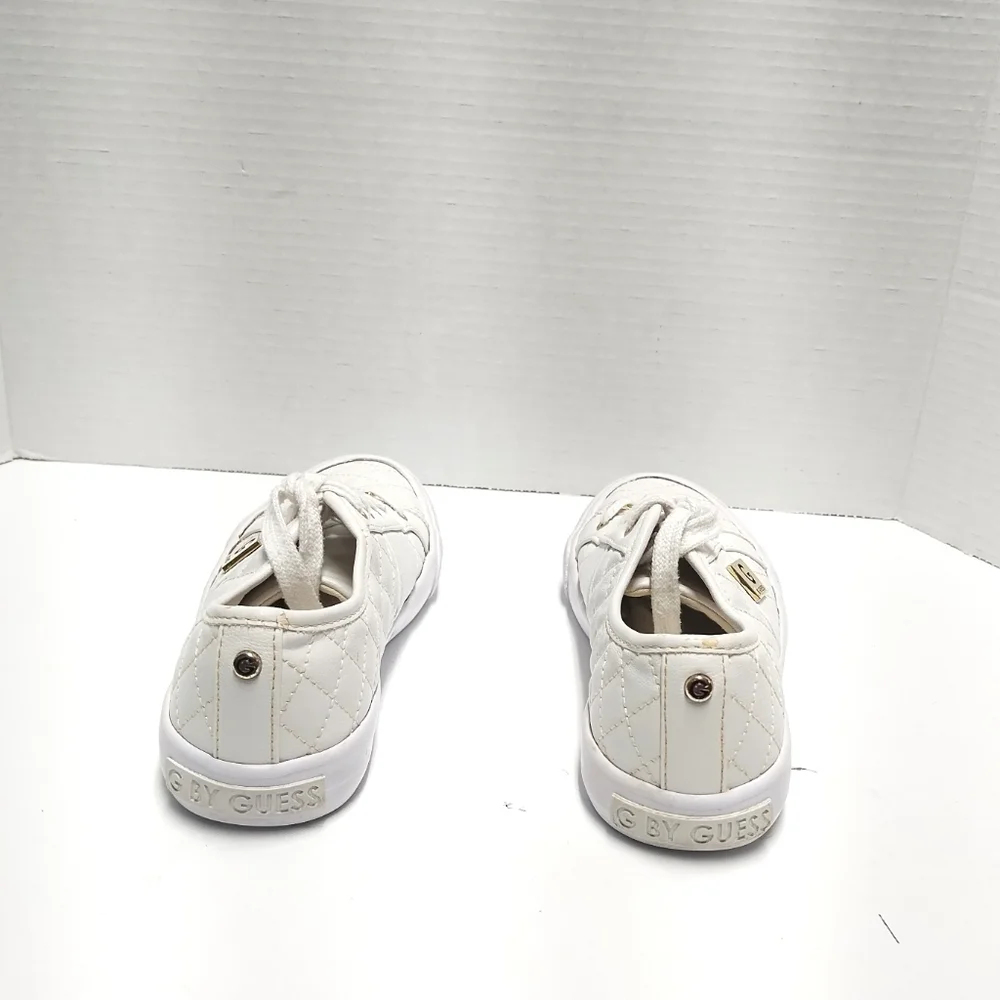 G by Guess Quilted White Sneakers with Gold Details